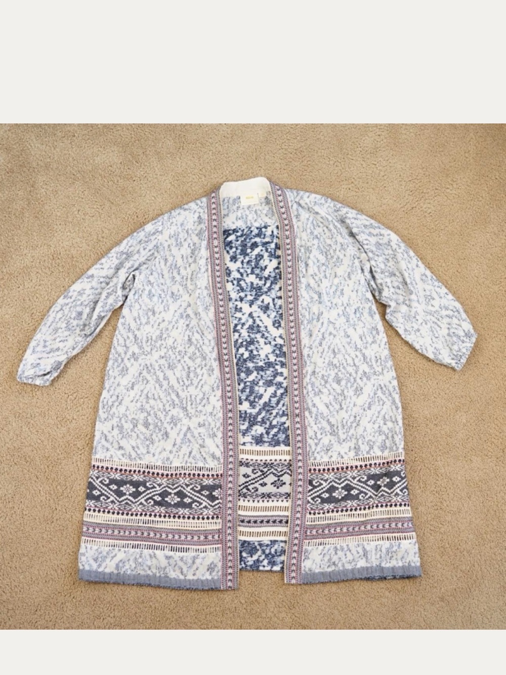 Anthropologie Maeve Blue & Cream Patterned Knit Cardigan